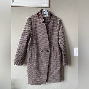 Zara Houndstooth Pea Coat in Burgundy and Black Size S